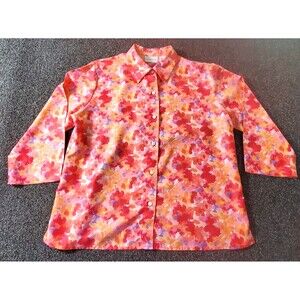Vtg Liz Claiborne Blouse Women's L Pink Floral Button Up 3/4 Sleeve Cottagecore